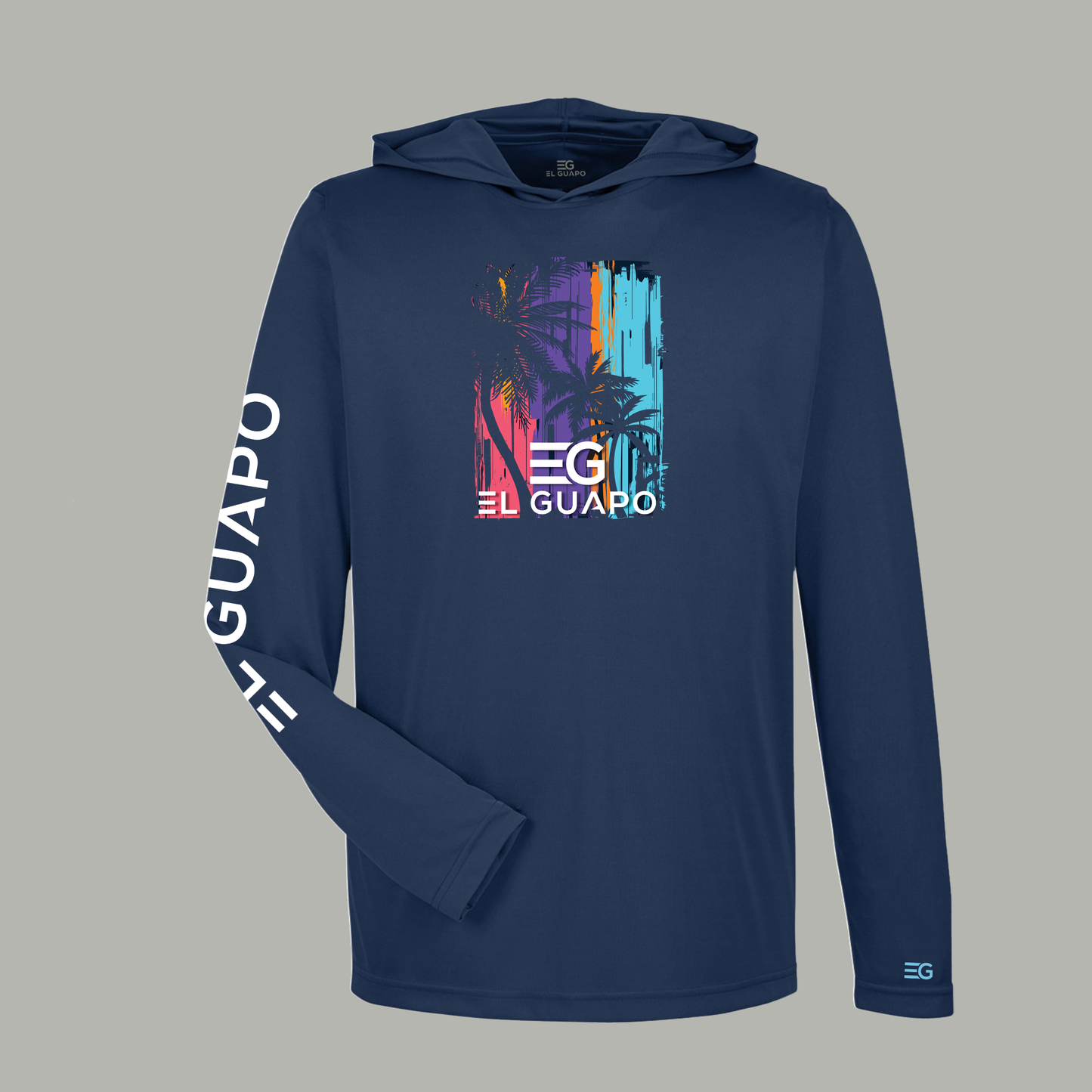 Island Breeze UV Protection Performance Hooded Long Sleeve Tee in Buccaneer Blue - El Guapo Apparel